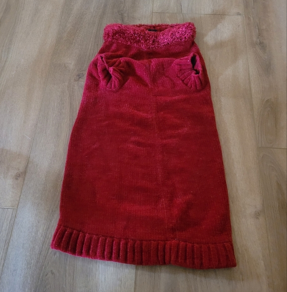 Red Velour and Faux Fur Dog Sweater - Picture 2 of 3